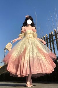 ชุดราตรีสไตล์เจ้าหญิงสีชมพูอ่อน ชุดเจ้าสาว ชุดกระโปรงทรงเอ แขนสั้น ผ้าโพลีเอสเตอร์ ฤดูร้อน 2023 ชุดกระโปรงทรงเอ