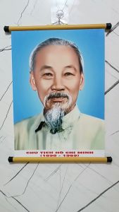 Tranh vải treo tường chân dung Bác Treo Phòng Decor Tường - Nẹp Nhựa - In trên vải cuộn lại được.