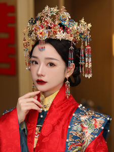 เครื่องประดับผมสไตล์จีนสำหรับเจ้าสาว มงกุฎนกฟู ตกแต่งผมแบบวิ่ง ประดับคริสตัล ทองแดงผสมสังกะสี วัสดุอื่นๆ