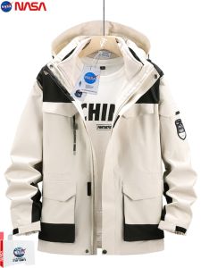 NASA Detachable Three-in-One Mens Jacket Autumn Winter Coat plus Size 8XL300 Pounds Outdoor Climbing Camping Travel Gear