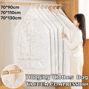 Hanging Vacuum Storage Bag Clear Dust-Proof Bag Home Space Saver Clothes Compression Organizer