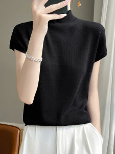 DONGYINUAN | Stylish Semi-high Neck Short Sleeve Summer Slim Fit Knit Top