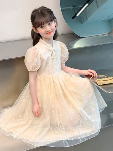 Princess Style Girls Dress Childrens Hanfu Performance Costume Summer Fashionable Little Girl Dress Embroidered Floral Pattern