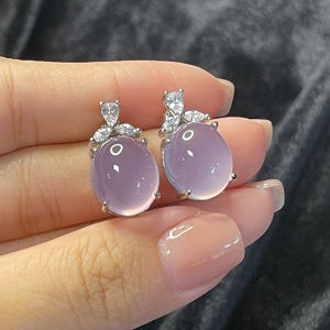 PANAOBEN | High-Ice Pink Jade S925 Silver 18K Rose Gold Plated Ear Accessories