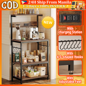 4 Layers Kitchen Racks Organizer Heavy Duty With Charging Station Microwave Stand With 6 s-Shaped Hooks Coffee Bar Table Plant Display Rack For Garden Space Saver Multi-Purpose Kitchen Storage Rack Organizer Coffee Bar Table Plant Display Rack For Garden