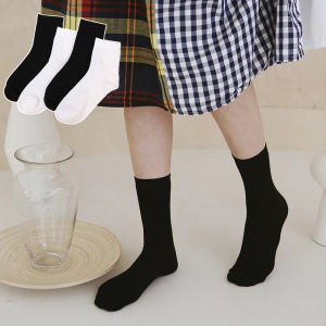 2Pairs Black White Socks Womens Solid Color Autumn Mid-Tube Ins Trendy College Pile Japanese Boneless Stockings