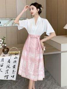 New Chinese Style National Trend Short Eight Parts Horse Tail Skirt Womens Set Small Size Summer 2025 New Arrival A-Line High Waist Midi Skirt