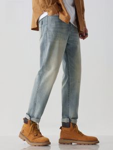 ROMON | กางเกงยีนส์ทรงหลวมสไตล์เกาหลีย้อนยุคสำหรับผู้ชาย Romon ฤดูใบไม้ร่วง/ฤดูหนาว กางเกงขายาวทรงตรงลำลอง ผ้าเดนิมหนา ทรงหลวม