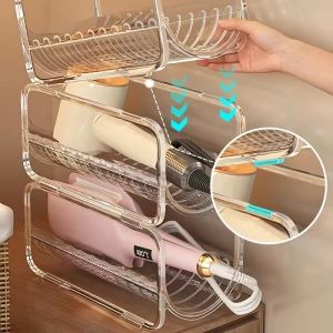 3Pcs Stackable Curling Iron Storage Rack / Thickened Plastic Organizer Holders / for Bottles Brushes Combs / Transparent Bathroom Storage Box