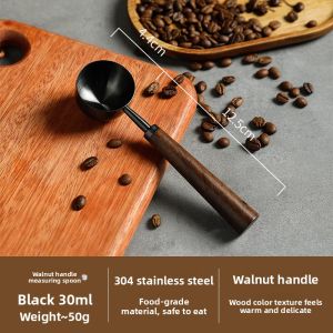 SHELI | Long Handle Stainless Steel Coffee Measuring Spoon Walnut Wood Handle