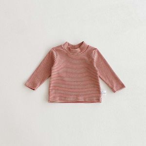 Childrens autumn and winter striped semi-high collar long sleeve base shirt male and female baby autumn and winter striped bas