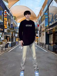 American Heavy Weight Original Print Long Sleeves T-shirt Mens Vibe Chinese Fad Street Handsome Loose Tops Bottoming Shirt Ins