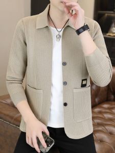 Áo Len Cardigan Cổ Bẻ Thường Ngày Thời Trang Màu Trơn Cho Nam Mùa Xuân Thu Phong Cách Công Sở Áo Khoác Ngoài Thời Trang