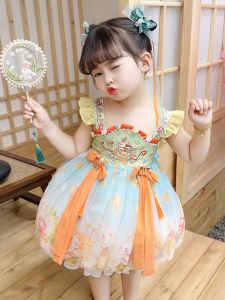 Baby Girl Jade Hare Lantern Dress 2023 Luminous Skirt Baby Girl Fairy Ancient Costume with Light Bud Skirt National Style Princess Dress Summer