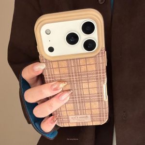 Ốp Điện Thoại Da Họa Tiết Lưới Hàn Quốc Cho iPhone Chống Sốc Mềm Mại Tương Thích Với Nhiều Mẫu 11 12 13 14 15 16 17 Pro Max Plus