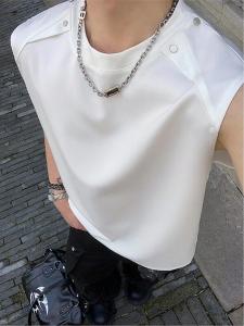 เสื้อกั๊กแขนกุดแบบหลวมๆ สำหรับผู้ชาย ทรงหลวมๆ สำหรับฤดูร้อน ดีไซน์แฟชั่น ดีไซน์แบบโลหะ ทรงหลวมๆ สำหรับผู้ชาย