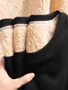 Thickened Fleece Mens Hoodie Winter Warm No Hat Top New 2025 plus Size Lamb Velvet Jacket Youth Fashion Casual Long Sleeve