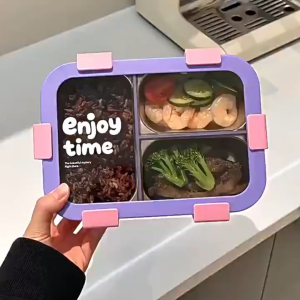 Stainless Steel Lunch Box Leak-proof Sealed Lid Lunch Case 3 Compartments Food Container Food Grade Partition Lunch Box Office Worker Fresh-keeping Portable Bento Box