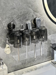 ตู้เก็บของสำหรับแปรงสีฟันแบบติดผนัง ไม่ต้องเจาะ ชั้นวางถ้วยสบู่ ถ้วยแปรงสีฟัน ชั้นวางอุปกรณ์สกัดแบคทีเรียในห้องน้ำ