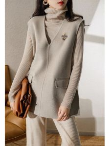 WANGGONGZHU | Princess Style Double-sided Wool Vest Womens V-neck A-line Jacket Simple Elegant Inner Wear for Autumn Winter New 2023