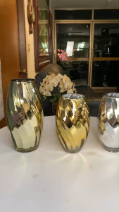 แจกันดอกไม้ แจกันแก้วสีเงิน แจกันแก้วสีทอง สำหรับจัดดอกไม้ประดิษฐ์