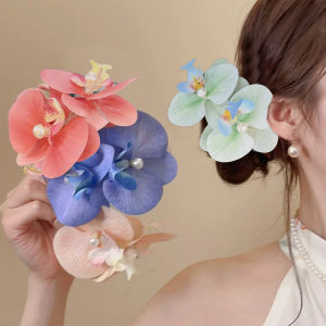 Phalaenopsis Flower Hair Claw Clip Butterfly Orchid Pearl Hair Clips Wedding Hair Decoration Shooting Props Barrettes