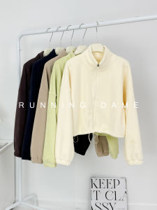 Womens Long Sleeve Fleece Lined Thickened Windproof Yoga Running Jacket Fitness Sweatshirt Casual Style Short Length Polyester