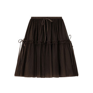 Drawstring Wooden Ear Mesh Patchwork A-line Slimming Half Skirt
