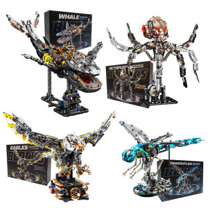 DIY Mechanical Animal Bricks Kit Dragonfly Octopus Whale Eagle Model Creative Technical MOC STEM Educational Toy