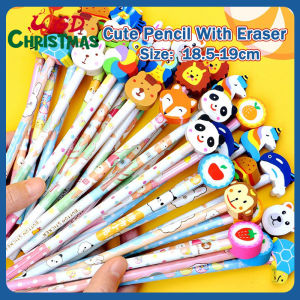 GD Christmas 1pcs Cute Pencil With Eraser Rubber Head Study Cartoon Children Gift Kids School Supplies Stationery 1Pcs