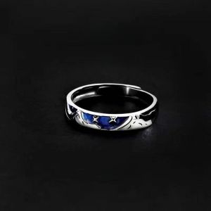 Blue Starring Ring Trendy Niche Design Mens Single Index Finger Ring Womens Decorative Best Friend Student Open Ring
