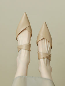 Pointed Toe Thick Heel Womens Sandals Comfortable Leather Slip-On Shoes for Daily Wear Elegant Fashionable Summer Sandals