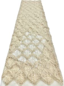 Pink African Beaded Lace Fabric 2026 High-Quality Nigerian Tulle Mesh Sequined Lace Fabric Suitable for Sewing Womens Garments