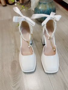 [Hoàn Tiền 15%]Giày Lolita 10p đế vuông  giày marry nơ đế đúp da bóng cut eo cưc xinh