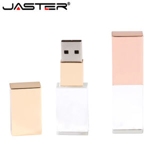 Jaster | USB 2.0 Flash Drive Crystal Glass Pen Drive Memory Stick 128GB 64GB 32GB Gold USB Stick Creative Gift For Laptop Pendrive 16GB