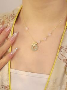 Natural Hetian Jade Gourd Pendant S925 Silver Ginkgo Leaf Necklace