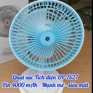 Quạt Sạc Tích Điện DP - 7627 Kết hợp Đèn LED Chiếu sáng Công Suất 6W Mạnh Mẽ Pin Sạc 4000 mAh