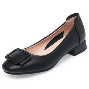 Middle Aged Womens Low Heeled Leather Shoes and Work Shoes