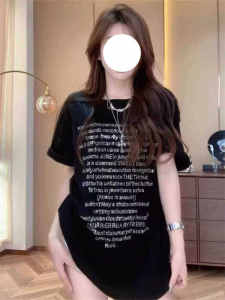 Heavy-Lettering Pure-Cotton Rhinestone American Style Womens T-Shirt Short-Sleeve Slimming Trendy Brand Summer Top