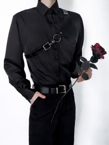 Black Bamboo Fiber Shirt Anti-Wrinkle Antibacterial No-Ironing Business Commute Cosplay Mens Clothing Long Sleeve Anime Game