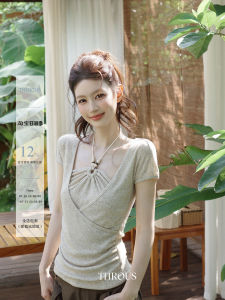 Casual and Body-shaping Womens Neck-hung Short-sleeved Ramie Knitwear