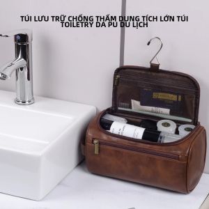 Túi Vệ Sinh Da Lớn Dành Cho Du Lịch Nam Nữ Dopp Bộ Treo Túi Đựng Mỹ Phẩm Chất Liệu PU Có Dây Kéo Phong Cách Doanh Nhân