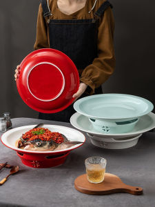 Steamed Fish Head with Diced Hot Red Peppers Plate Hot Pot Restaurant Commercial Hot and Cold Dish Fried Chicken Dedicated Fish Plate Candle Heating Maintaining Furnace Seat