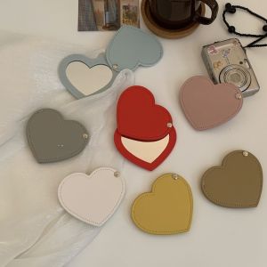 Good-looking! Heart Portable Mirror Leather Cute Portable Student Mini Small Sized Dressing Mirror Children Born Ins