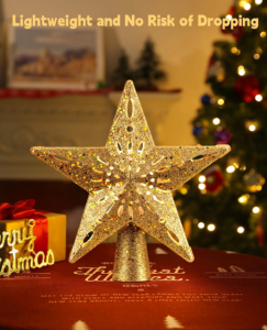 Pentagram Christmas Tree Decoration Snowflake Projection Modes LED Rotating Lights a Gold-plated Clamp on the Top of the Tree