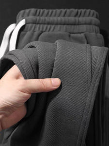 American Style Loose Mens Casual Pants Deep Grey Slanted Pattern High Waist Elastic Waistband Breathable Comfortable Cotton