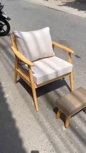 Bộ sofa nail 3 món màu kem vải bố - combo sofa nail tay gỗ - ghế xả stress - bộ 3 món Bảo Hành 12 tháng