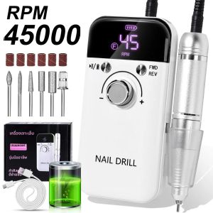 45000RPM Professional เจาะเล็บไฟฟ้าชาร์จขัดหน้าจอ LCD เหมาะสําหรับเจลเล็บแฟ้มเล็บเครื่องมือ