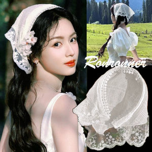Summer Sweet Lace Headscarf Hair Band Women Vintage Headscarf French Triangle Scarf Street Elegant Headwear Girl Headband