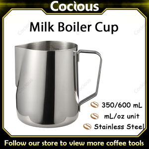 เหยือกเครื่องอุ่นนมถ้วยที่ทำฟองนมสแตนเลสอุปกรณ์เสริมสำหรับเครื่องทำแทมเปอร์บาริสต้าขนาด350มล./600มล.